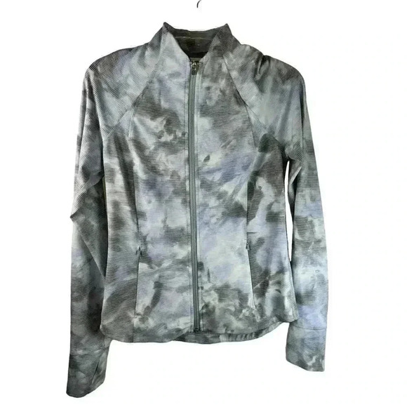 Athleta Women's Blue Gray Stripped Full Zip Thumbhole Jacket Small - Picture 2 of 8